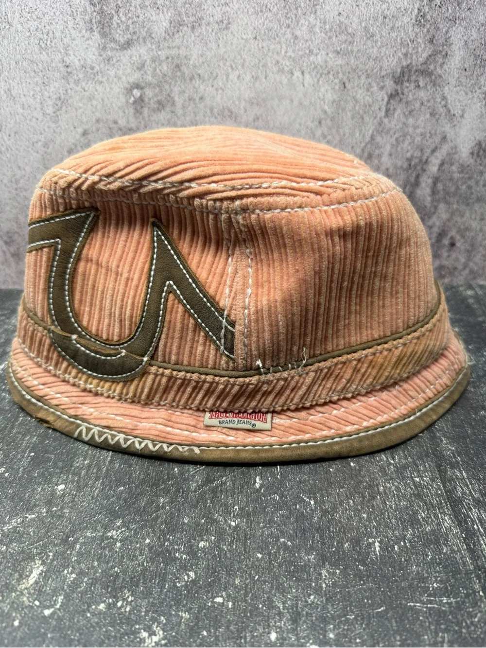 True Religion Corduroy Striped Bucket Hat Peach Brown Men L/XL